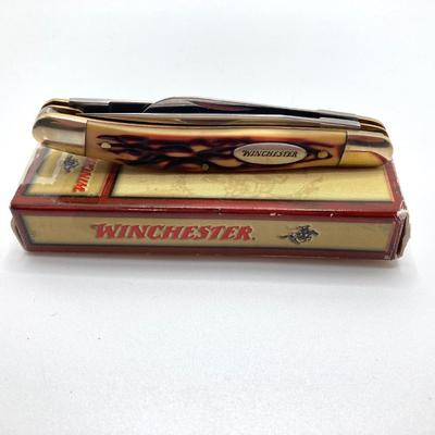 LOT 57: Olive Drab Right Angle Flashlight, Swiss Army Pen Knife, Winchester Folding Knife, Light Marker and More