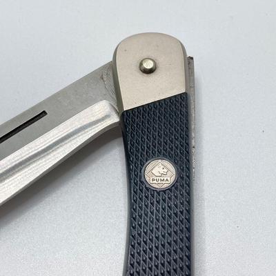 LOT 58: Pair of German Puma Knives - 6377 White Hunter with Leather Sheath and Puma 270 Lock Back Folding