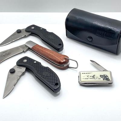 LOT 59: Manon 3,0 x Eschenback Optik Binoculars with Case, Sheffield Knives and Sharp Pocket Knife