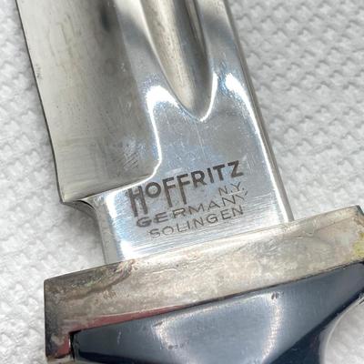LOT 61: Super Black Viking Hoffritz N.Y. German Solingen Knife with Leather Sheath