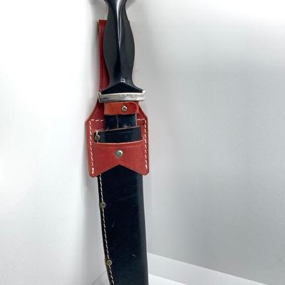 LOT 61: Super Black Viking Hoffritz N.Y. German Solingen Knife with Leather Sheath