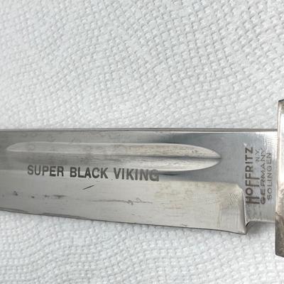 LOT 61: Super Black Viking Hoffritz N.Y. German Solingen Knife with Leather Sheath