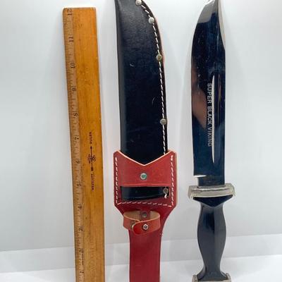 LOT 61: Super Black Viking Hoffritz N.Y. German Solingen Knife with Leather Sheath