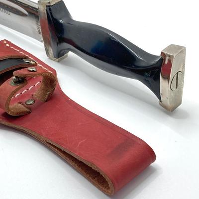 LOT 61: Super Black Viking Hoffritz N.Y. German Solingen Knife with Leather Sheath