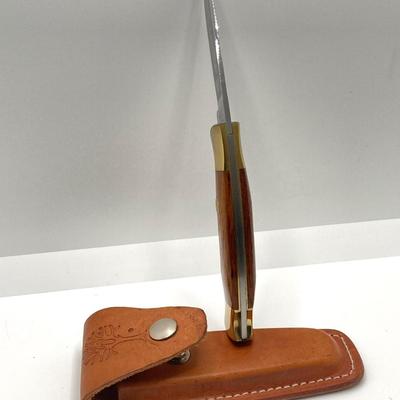 LOT 62: Boker Soligen Germany Tree Brand Classic 2000 440C Folding Knife with Leather Sheath