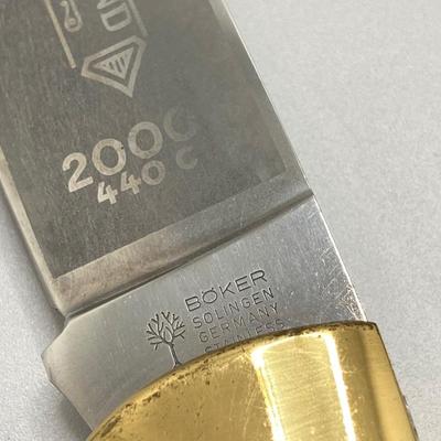 LOT 62: Boker Soligen Germany Tree Brand Classic 2000 440C Folding Knife with Leather Sheath