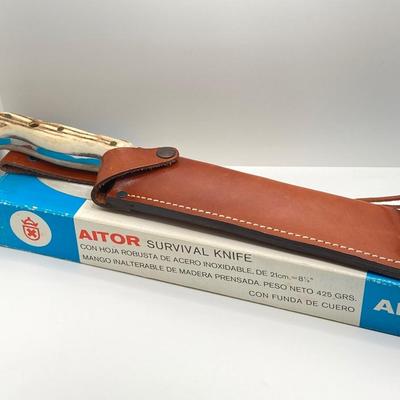 LOT 63: Pair of Aitor Knives - Survival with Leather Sheath and Original Box and Lock Back Folding