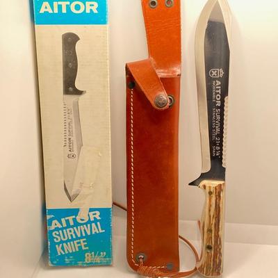 LOT 63: Pair of Aitor Knives - Survival with Leather Sheath and Original Box and Lock Back Folding