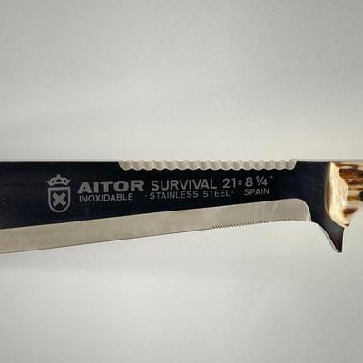 LOT 63: Pair of Aitor Knives - Survival with Leather Sheath and Original Box and Lock Back Folding