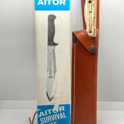 LOT 63: Pair of Aitor Knives - Survival with Leather Sheath and Original Box and Lock Back Folding