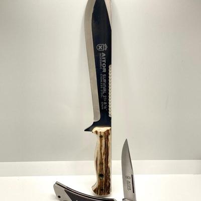 LOT 63: Pair of Aitor Knives - Survival with Leather Sheath and Original Box and Lock Back Folding