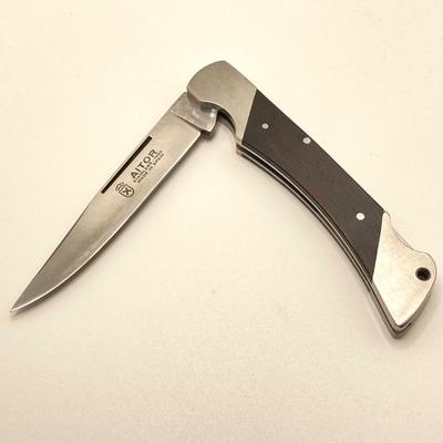 LOT 63: Pair of Aitor Knives - Survival with Leather Sheath and Original Box and Lock Back Folding