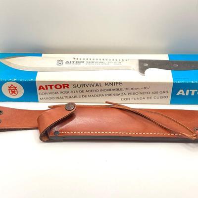 LOT 63: Pair of Aitor Knives - Survival with Leather Sheath and Original Box and Lock Back Folding