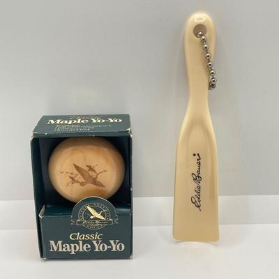 LOT 65: Vintage Solingen German Horn Handle Cigar Cutter, Eddie Bauer Classic Maple Yo-Yo / Shoe Horn, Sharp Folding Pocket Knife and More