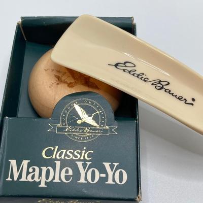 LOT 65: Vintage Solingen German Horn Handle Cigar Cutter, Eddie Bauer Classic Maple Yo-Yo / Shoe Horn, Sharp Folding Pocket Knife and More