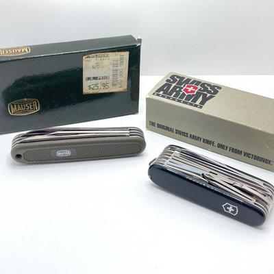 LOT 66: Pair of Army Knives in Original Boxes - Swiss Brand and Mauser