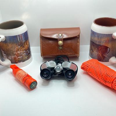 LOT 68: Pentax Prism 6 x 25 Binoculars with Case, Hayden Lambson "In Your Dreams" and "The Two Kings" Mugs...