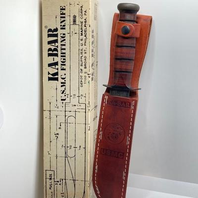 LOT 69: Ka-Bar U.S.M.C. Fighting Knife with Leather Sheath in Original Box