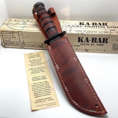 LOT 69: Ka-Bar U.S.M.C. Fighting Knife with Leather Sheath in Original Box
