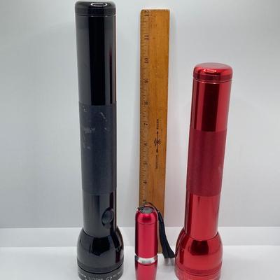 LOT 72: Camping / Outdoor Essentials - Pair of Mag-Lites, Compasses, Leather Gloves, First Aid Kit and More