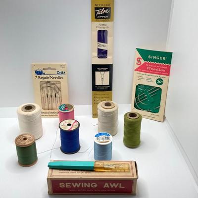 LOT 75: Vintage Sewing Notions - Storage Basket, Tins, Kit and More
