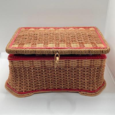 LOT 75: Vintage Sewing Notions - Storage Basket, Tins, Kit and More