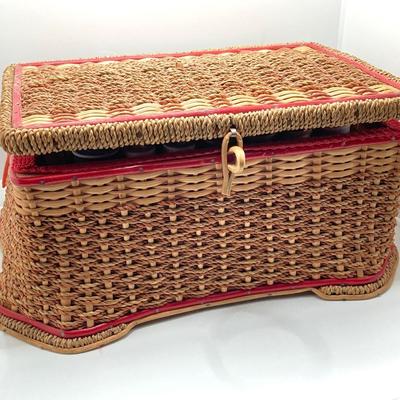 LOT 75: Vintage Sewing Notions - Storage Basket, Tins, Kit and More