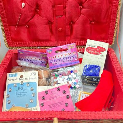 LOT 75: Vintage Sewing Notions - Storage Basket, Tins, Kit and More