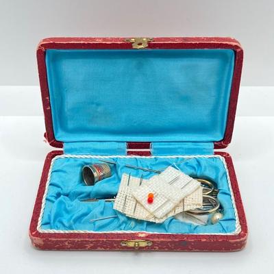 LOT 75: Vintage Sewing Notions - Storage Basket, Tins, Kit and More