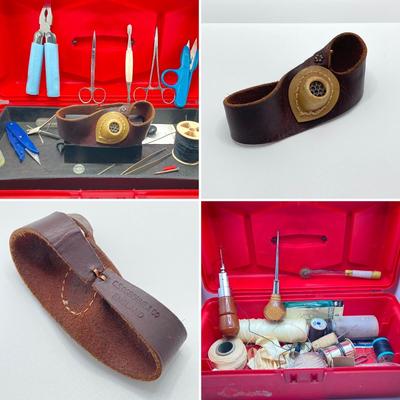 LOT 76: Vintage / Antique C.S. Osborne & Co England Sail Maker's Protector Hand Tool with Toolbox and Contents