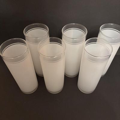 LOT 84: Vintage MCM Frosted Iced Tea Glasses, Vintage MCM Turquoise Ice Bucket & Pitcher