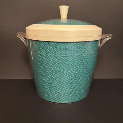 LOT 84: Vintage MCM Frosted Iced Tea Glasses, Vintage MCM Turquoise Ice Bucket & Pitcher