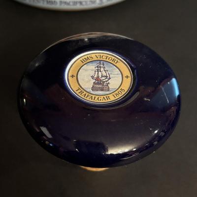 LOT 86: Wade/Staffordshire British Navy Pussers Rum Decanter, Western Germany HB salt Glaze Stein, Vintage Metal Made in Germany Shot...