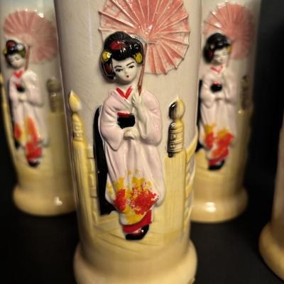 LOT 87: Vintage OMC/Otagiri Mercantile Co. Geisha Girl Vases/Tiki Mugs
