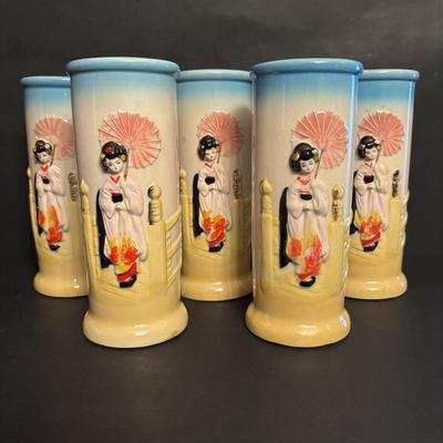 LOT 87: Vintage OMC/Otagiri Mercantile Co. Geisha Girl Vases/Tiki Mugs