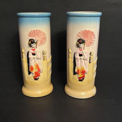 LOT 87: Vintage OMC/Otagiri Mercantile Co. Geisha Girl Vases/Tiki Mugs