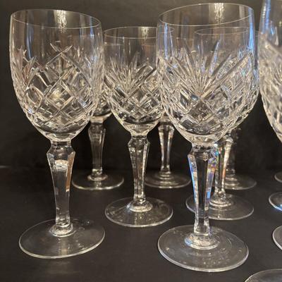 LOT 89: Exquisite Set of 12 Galway Irish Crystal Ashford 8" Water Goblets w/Plain Base