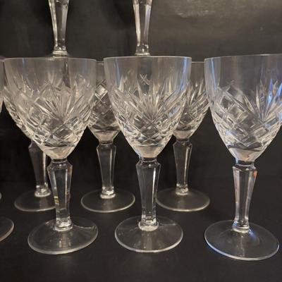 LOT 91: Exquisite Set of 11 Galway Irish Crystal Ashford 6" Wine Glasses w/Plain Base