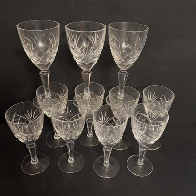 LOT 91: Exquisite Set of 11 Galway Irish Crystal Ashford 6" Wine Glasses w/Plain Base