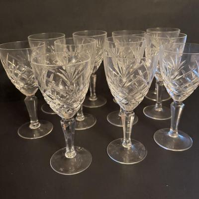 LOT 91: Exquisite Set of 11 Galway Irish Crystal Ashford 6" Wine Glasses w/Plain Base
