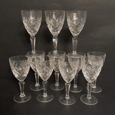 LOT 91: Exquisite Set of 11 Galway Irish Crystal Ashford 6" Wine Glasses w/Plain Base