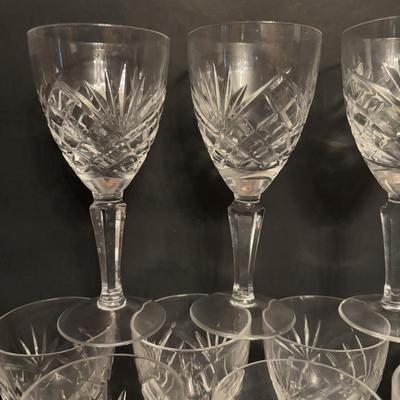 LOT 91: Exquisite Set of 11 Galway Irish Crystal Ashford 6" Wine Glasses w/Plain Base