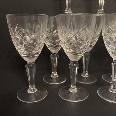 LOT 91: Exquisite Set of 11 Galway Irish Crystal Ashford 6" Wine Glasses w/Plain Base