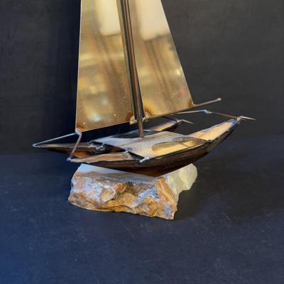 LOT 94: Mario Jason Originals Handmade & Signed Brass Sailboat Sculpture, Casa Fernandez Hand Carved & Painted Bird, Brass Whale...