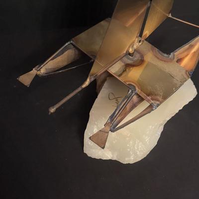 LOT 94: Mario Jason Originals Handmade & Signed Brass Sailboat Sculpture, Casa Fernandez Hand Carved & Painted Bird, Brass Whale...