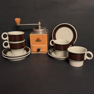 LOT 97: Hogans Keramik, Sweden Stoneware Expresso Mugs & Vintage PeDe Dienes German Coffee Grinder