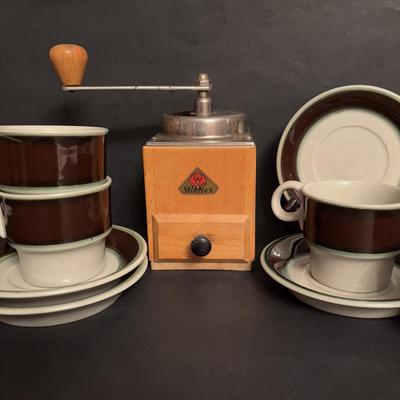 LOT 97: Hogans Keramik, Sweden Stoneware Expresso Mugs & Vintage PeDe Dienes German Coffee Grinder