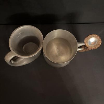 LOT 99: Royal Daulton Miniature Tobey Pitchers, Embossed Lightweight Brass Pitcher, England & Pewter Mugs