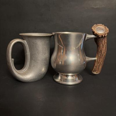 LOT 99: Royal Daulton Miniature Tobey Pitchers, Embossed Lightweight Brass Pitcher, England & Pewter Mugs