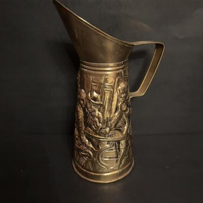 LOT 99: Royal Daulton Miniature Tobey Pitchers, Embossed Lightweight Brass Pitcher, England & Pewter Mugs